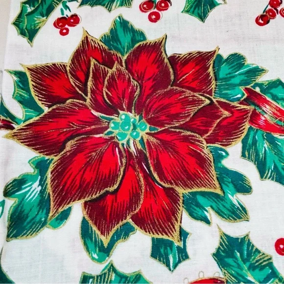 Vintage Poinsettia Promise Christmas Rectangle 60"x84" Tablecloth, 4 Napkins NWT - Picture 4 of 5